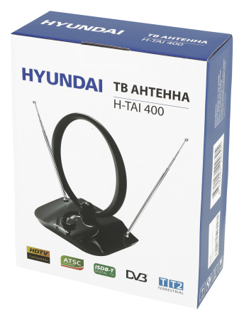 Антенна телевизионная Hyundai H-TAI400 30дБ активная черный каб.:1.85м