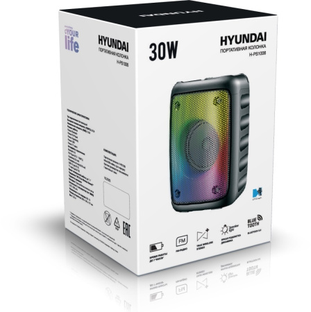 Колонка порт. Hyundai H-PS1006 черный 30W 1.0 BT 10м 1500mAh