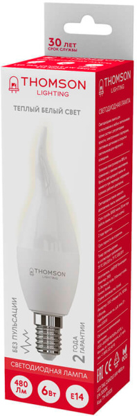 Лампа светодиодная Thomson TH-B2025 6Вт цок.:E14 свеча 220B 3000K св.свеч.бел.теп. Tail Candle (упак.:1шт)