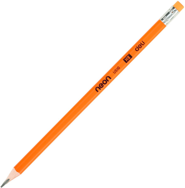 Карандаш ч/г Deli EU51600 Neon HB трехгран. тополь карт.кор. (12шт) ластик
