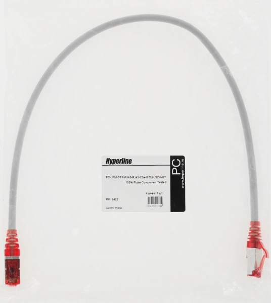 Патч-корд Hyperline PC-LPM-STP-RJ45-RJ45-C5E-0.5M-LSZH-GY PC-LPM-STP-RJ45-RJ45-C5E-0.5M F/UTP общий экран RJ-45 вил.-вилка RJ-45 кат.5E 0.5м серый LSZH (уп.:1шт) 26AWG