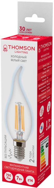 Лампа филам. Thomson Filament TH-B2336 7Вт цок.:E14 свеча 220B 6500K св.свеч.бел.хол. Tail Candle (упак.:1шт)
