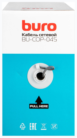 Кабель сетевой Buro UTP 4 пары cat5E solid 0.45мм Cu 305м серый