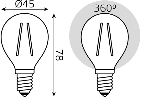 Лампа филам. Gauss Filament 9Вт цок.:E14 шар 220B 2700K св.свеч.бел.теп. (упак.:10шт) (105801109)