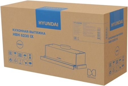 Вытяжка встраиваемая Hyundai HBH 6230 IX нержавеющая сталь управление: кулисные переключатели (1 мотор)