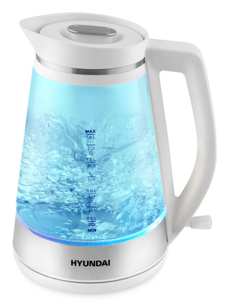 Чайник электрический Hyundai HYK-G3037 1.9л. 3000Вт белый/прозрачный (корпус: стекло)