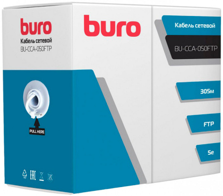 Кабель сетевой Buro FTP 4 пары cat5E solid 0.50мм CCA 305м серый