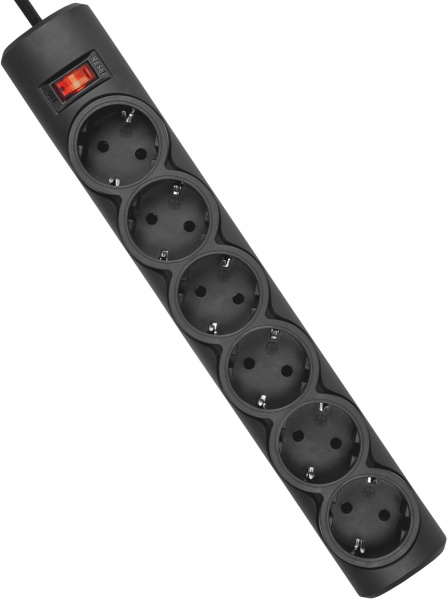Сетевой фильтр Defender DFS 151 1.8м (6 розеток) черный (коробка)