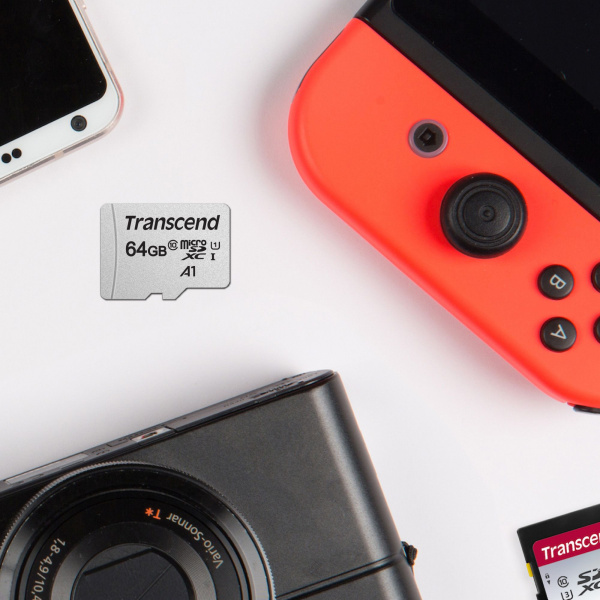 Флеш карта microSDXC 64Gb Class10 Transcend TS64GUSD300S-A + adapter