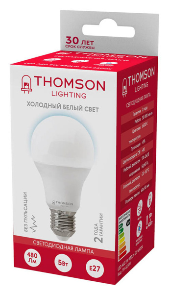 Лампа светодиодная Thomson TH-B2300 5Вт цок.:E27 груша 220B 6500K св.свеч.бел.хол. A (упак.:1шт)