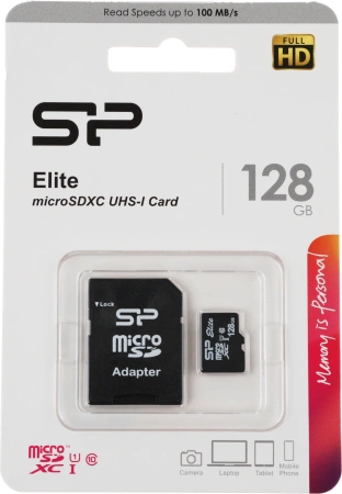 Флеш карта microSDXC 128Gb Class10 Silicon Power SP128GBSTXBU1V10SP + adapter Card Reader