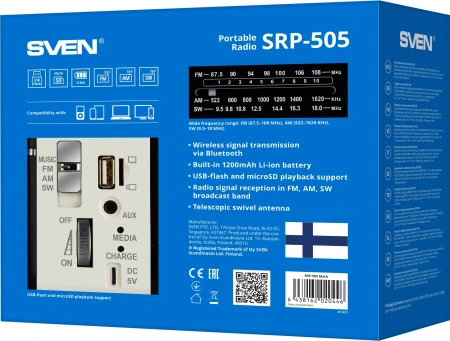 Радиоприемник портативный Sven АС SRP-505 черный/белый USB microSD
