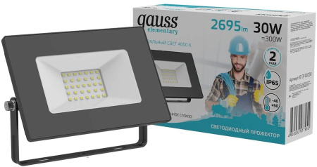 Прожектор уличный Gauss Elementary 613100230 светодиодный 30Втчерный