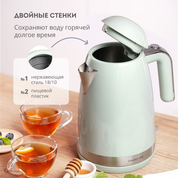 Чайник Galaxy Line GL 0332 1.7л. 2200Вт мятный (металл/пластик)