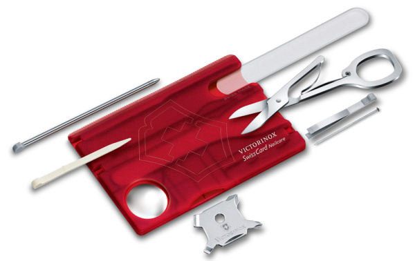 Швейцарская карта Victorinox SwissCard Nailcare (0.7240.T) красный полупрозрачный коробка подарочная