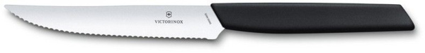 Нож кухонный Victorinox Swiss Modern (6.9003.12W) стальной столовый для стейка лезв.120мм серрейт. заточка черный