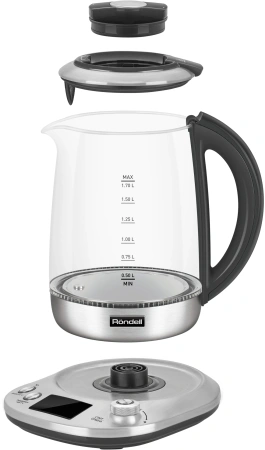 Чайник электрический Rondell RDE-1003 1.7л. 2200Вт черный корпус: стекло/металл