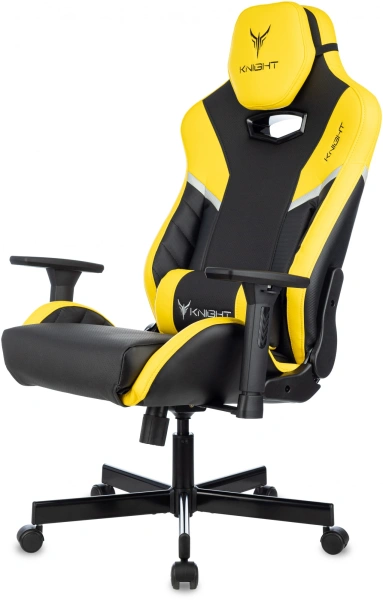 Кресло игровое Knight Thunder 5X черный/желтый эко.кожа крестов. металл