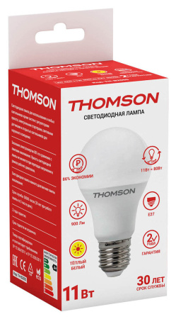 Лампа светодиодная Thomson TH-B2005 11Вт цок.:E27 груша 220B 3000K св.свеч.бел.теп. A (упак.:1шт)