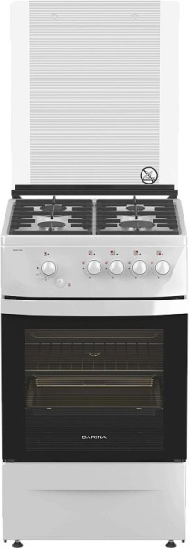 Плита Газовая Darina 1D1 GM 241 008 W белый/черный (стеклянная крышка) реш.чугун