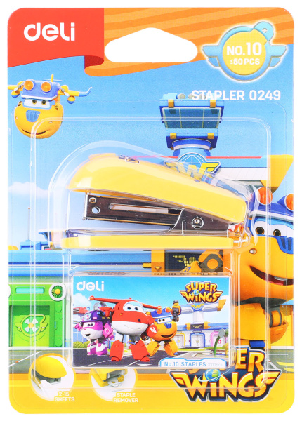 Степлер настольный Deli E0249 Super Wings 24/6 26/6 (12листов) ассорти 40скоб металл/пластик блистер