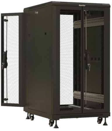 Шкаф серверный Hyperline (TTBR-2266-DD-RAL9004) напольный 22U 600x600мм пер.дв.перфор. задн.дв.перфор. 2 бок.пан. 1000кг черный 510мм 1166мм IP20 сталь