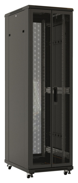 Шкаф коммутационный Hyperline (TTB-4266-DD-RAL9004) напольный 42U 600x600мм пер.дв.перфор. задн.дв.перфор. 2 бок.пан. 800кг черный 510мм 2055мм IP20 сталь
