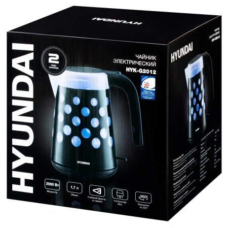 Чайник электрический Hyundai HYK-G2012 1.7л. 2000Вт черный/прозрачный (корпус: пластик)