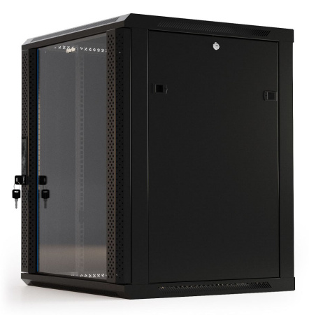 Шкаф коммутационный Hyperline (TWB-2266-GP-RAL9004) настенный 22U 600x600мм пер.дв.стекл 2 бок.пан. 60кг черный 1086мм IP20 сталь