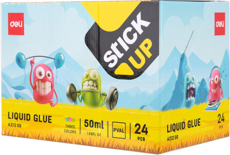 Клей жидкий Deli EA21200 50мл корп.ассорти прозрачный дисплей картонный Stick UP