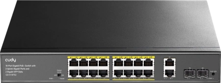 Коммутатор Cudy GS1018PS2 (L2) 18x1Гбит/с 2xКомбо(1000BASE-T/SFP) 2SFP 16PoE 200W неуправляемый