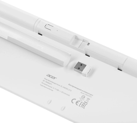 Клавиатура Acer OKR301 белый/серебристый USB беспроводная BT/Radio slim Multimedia (ZL.KBDEE.015)