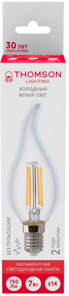 Лампа филам. Thomson Filament TH-B2336 7Вт цок.:E14 свеча 220B 6500K св.свеч.бел.хол. Tail Candle (упак.:1шт)