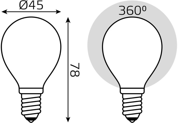 Лампа светодиодная Gauss Filament 5Вт цок.:E14 шар 220B 4100K св.свеч.бел.нейт. (упак.:1шт) (105201205)