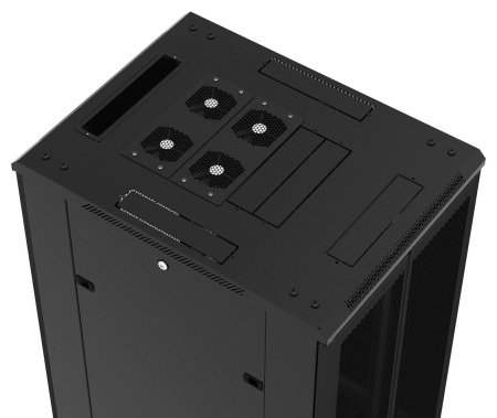 Шкаф серверный Hyperline (TTB-4781-DD-RAL9004) напольный 47U 800x1000мм пер.дв.перфор. задн.дв.перфор. 2 бок.пан. направл.под закл.гайки 800кг черный 910мм 2277мм IP20 сталь
