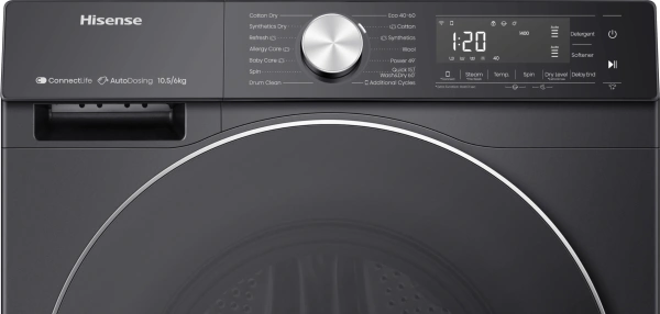 Стиральная машина Hisense WD5S1045BB пан.англ. класс: A загр.фронтальная макс.:10.5кг (с сушкой) черный инвертер