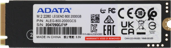Накопитель SSD A-Data PCIe 4.0 x4 2TB ALEG-800-2000GCS Legend 800 M.2 2280