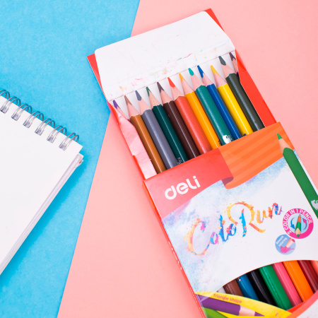 Карандаши цв. Deli EC00520 ColoRun двухцвет. липа 24цв. коробка/европод. (12шт)