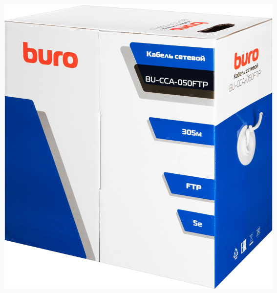 Кабель сетевой Buro FTP 4 пары cat5E solid 0.50мм CCA 305м серый