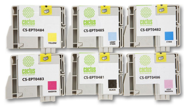 Картридж струйный Cactus CS-EPT0487 T0487 черный/голубой/пурпурный/желтый/светло-голубой/светло-пурпурный набор (88мл) для Epson Stylus Photo R200/R220/R300/R320/R340/RX500/RX600/RX620/RX640