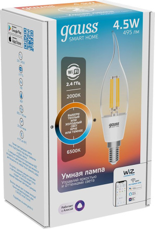 Умная лампа Gauss IoT Smart Home E14 4.5Вт 495lm Wi-Fi (упак.:1шт) (1280112)