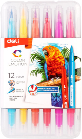 Фломастеры Deli EC151-12 Color Emotion 12цв. пластиковая коробка (12шт.)