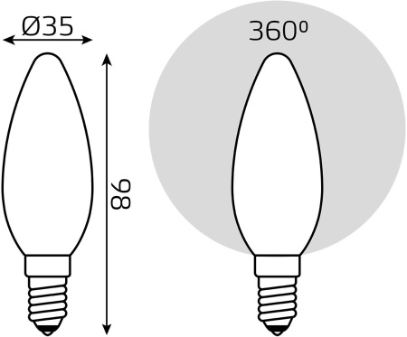 Лампа филам. Gauss Filament 5Вт цок.:E14 свеча 220B 2700K св.свеч.бел.теп. (упак.:1шт) (103201105)