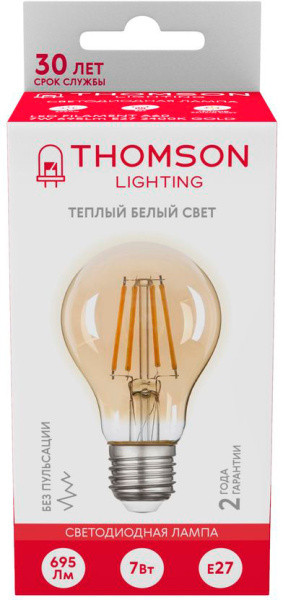 Лампа филам. Thomson Filament TH-B2110 7Вт цок.:E27 груша 220B 2400K св.свеч.бел.теп. A60 (упак.:1шт)