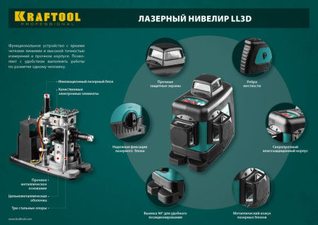Нивелир лазерн. Kraftool 34640-2 цв.луч. красный 3луч.