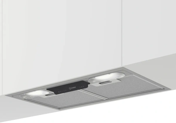 Вытяжка встраиваемая Indesit INAE 52FLS X нержавеющая сталь управление: ползунк.