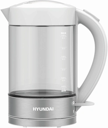 Чайник Hyundai HYK-G9990 1.5л. 2000Вт белый/серебристый (стекло)