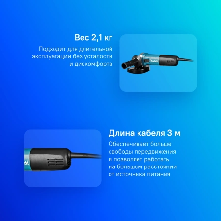 Углошлифовальная машина Makita 9558HNRX1 840Вт 11000об/мин рез.шпин.:M14 d=125мм