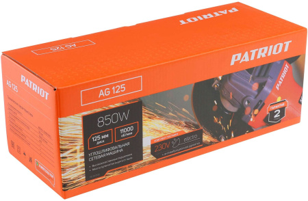 Углошлифовальная машина Patriot AG 125 850Вт 11000об/мин рез.шпин.:M14 d=125мм (110301125)