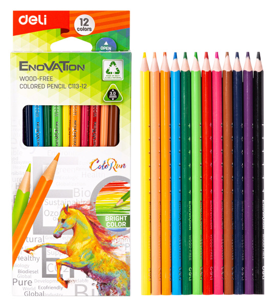 Карандаши цв. Deli EC113-12 Enovation трехгран. пластик 12цв. коробка/европод. (12шт)